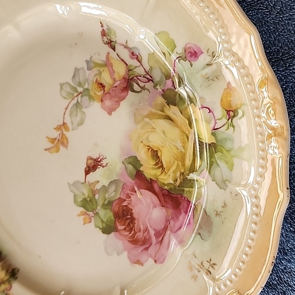 Antique China Plate with Pink & Yellow Roses - Picture 5 of 8